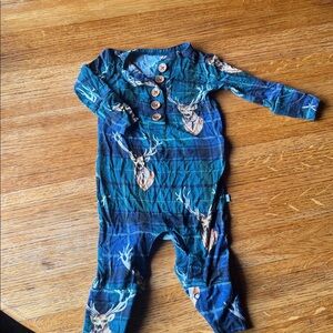 Blue Plaid Baby Romper with Deer Print posh peanut
